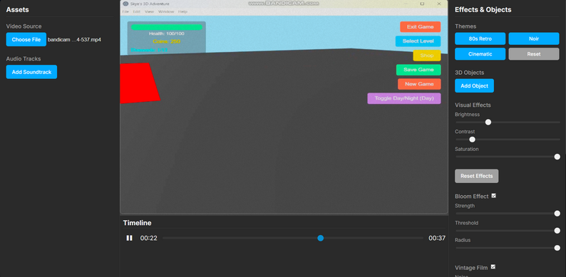 Video Editing Application — ide for game development